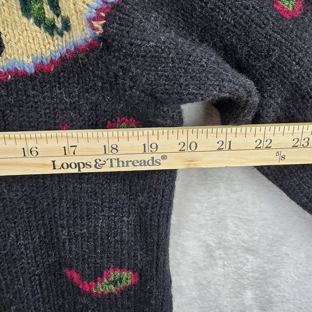 Vintage Roberta Frost Wool Knit Sweater Women Small Black Paisley Floral Cottage - Picture 6 of 7